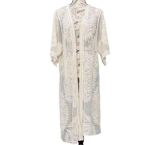 Boho Cream Lace  Sheer Kimono Cardigan in Size XL - Picture 3 of 12